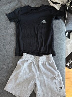 New Balance Black Pocket Tee and Light Gray Shorts Set